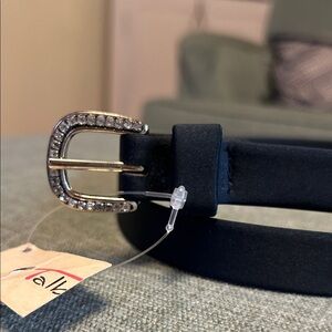 Talbots Satin Navy Belt with Rhinestone Buckle NWT
